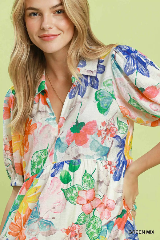 Watercolor Floral Tiered Midi Dress - alternate view 5