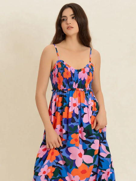 Smocked Back Ruffled Hem Printed Cami Dress - alternate view 3