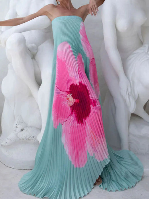 Pleated Printed Tube Floor Length Dress - alternate view 3