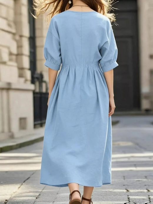 Notched Half Sleeve Midi Dress - alternate view 2