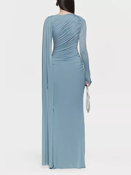 Ruched Draped Long Sleeve Maxi Dress - alternate view 2