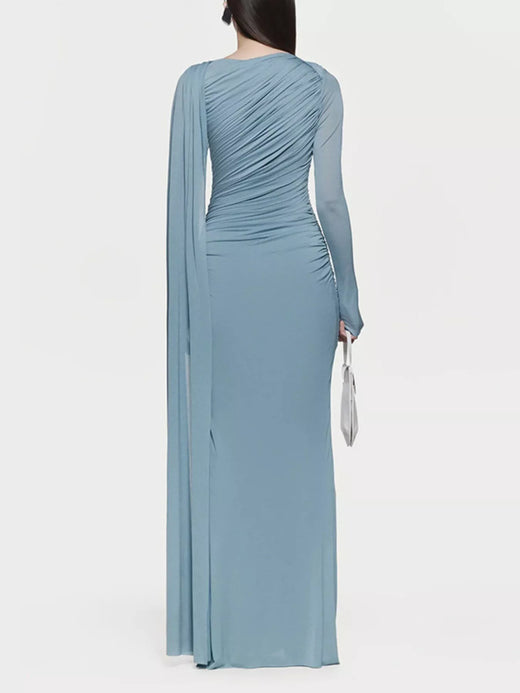 Ruched Draped Long Sleeve Maxi Dress - alternate view 2