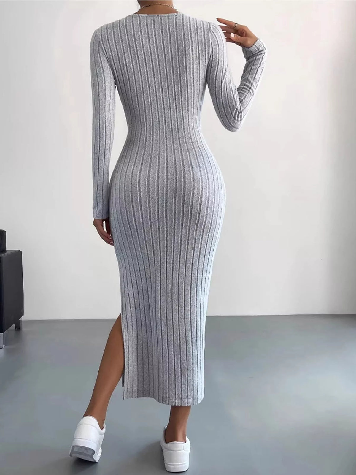 Side Slit Ribbed Knit Dress - alternate view 11