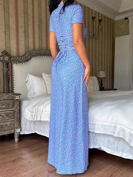 Floral Print Short Sleeve Maxi Dress - alternate view 3