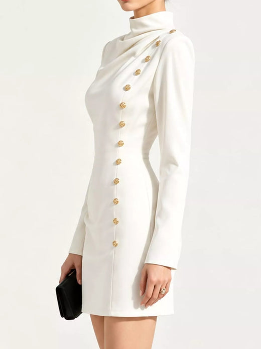 Full Size Decorative Button Mock Neck Mini Dress Plus Size - alternate view 3