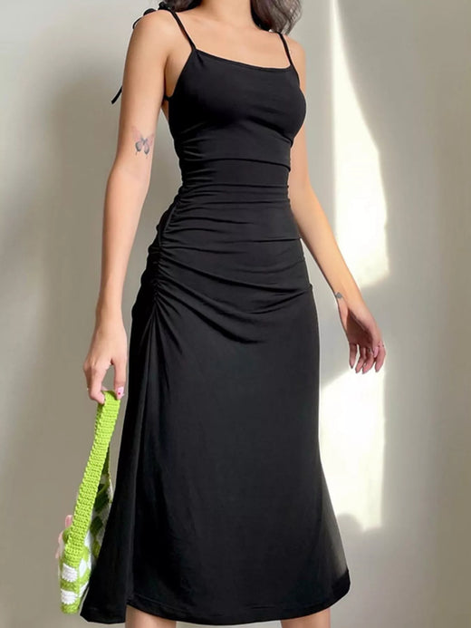 Ruched Tie Shoulder Midi Dress - alternate view 3