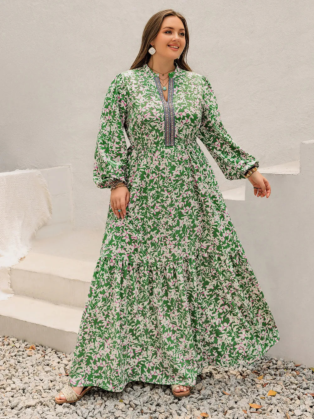Notched Long Sleeve Maxi Dress - alternate view 11