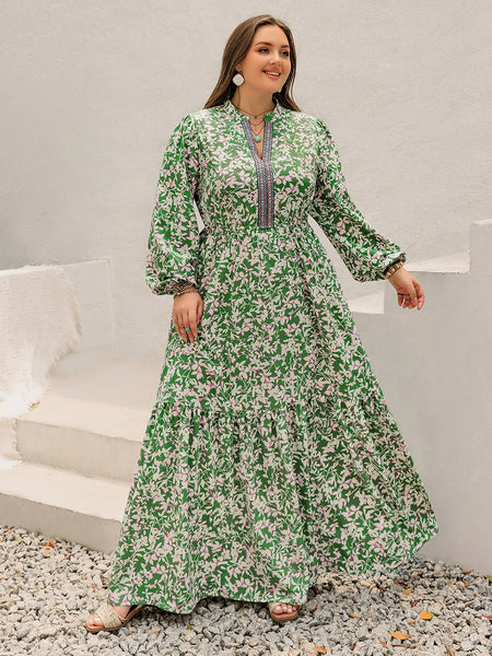 Notched Long Sleeve Maxi Dress - alternate view 11