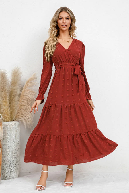Swiss Dot Tied Surplice Flounce Sleeve Dress - alternate view 9
