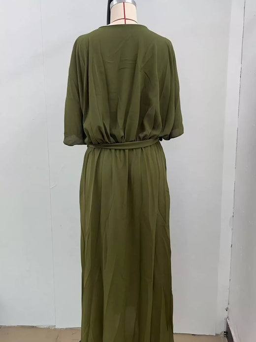 Full Size Chiffon Wrap Dress with Flutter Sleeves Plus Size - alternate view 5