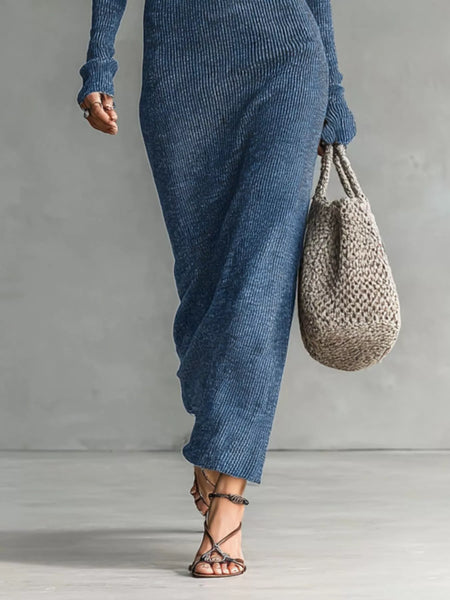 Hooded Knit Maxi Dress with Button-Up Placket and Chest Pockets - alternate view 3