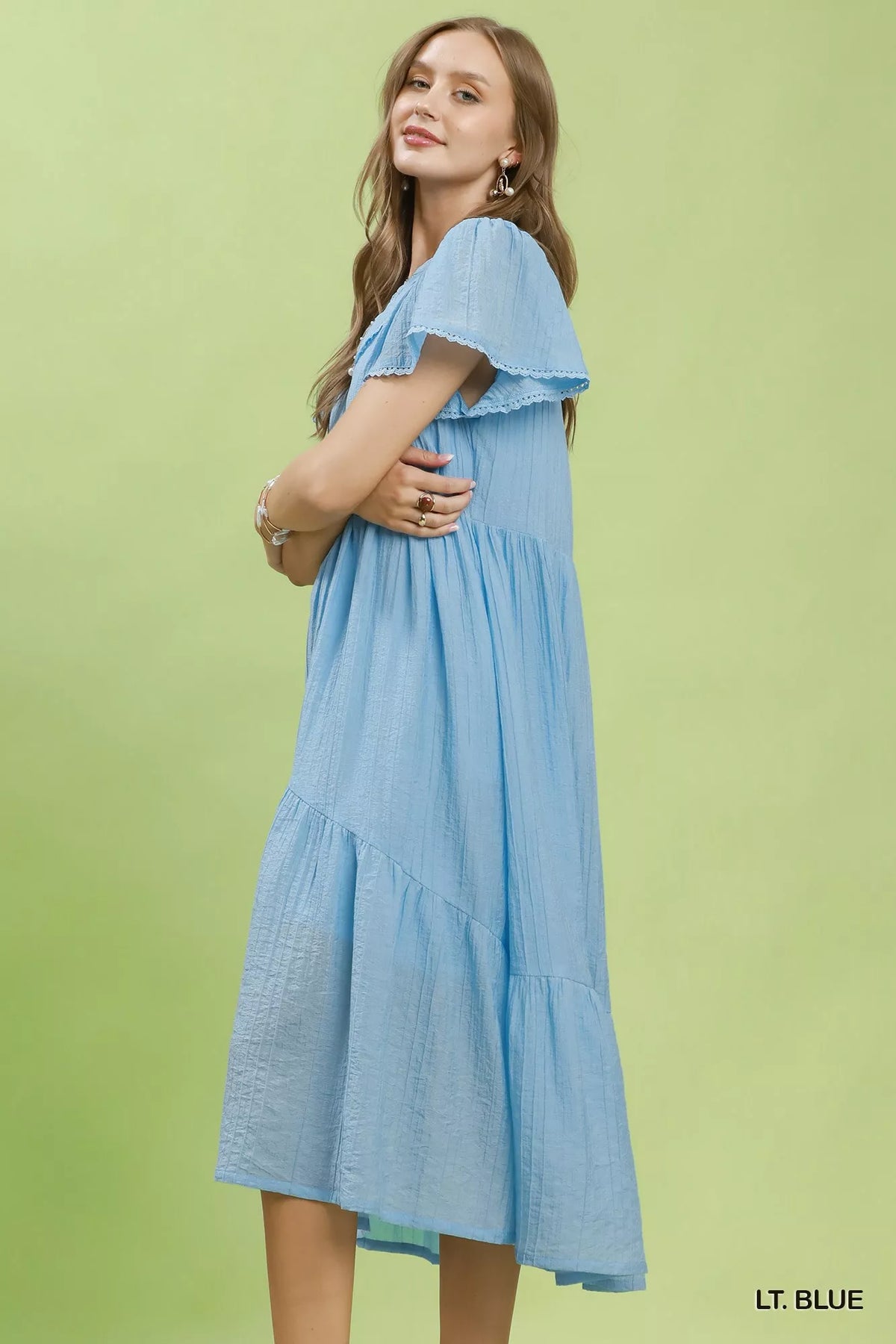 Textured Tiered Midi Dress with Side Pockets - alternate view 2