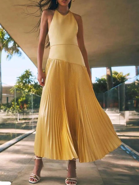 Pleated Halter Neck Sleeveless Maxi Dress - alternate view 8