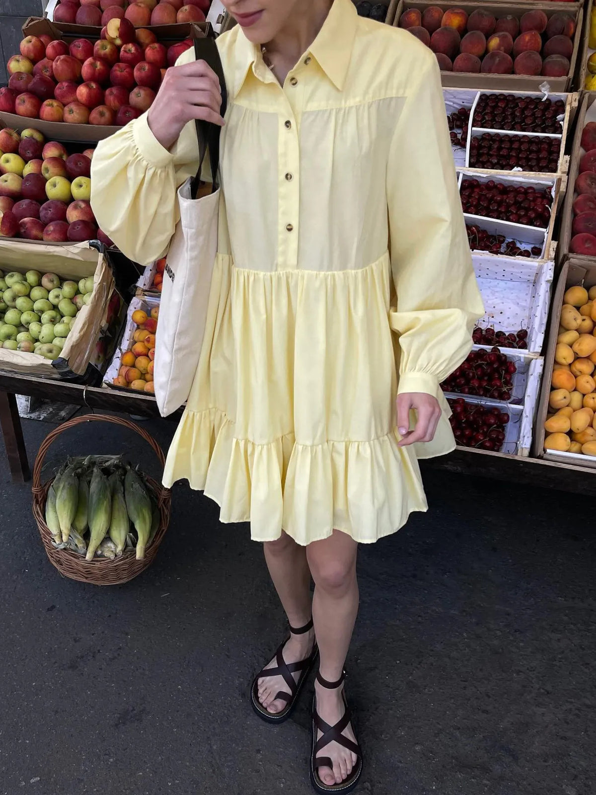 Tiered Long Sleeve Shirt Dress - alternate view 4