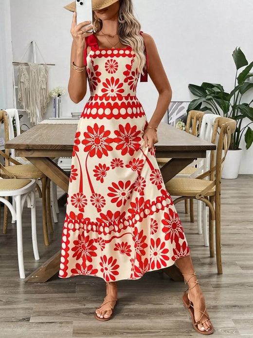 Floral Print Tie-Shoulder Midi Dress - alternate view 4