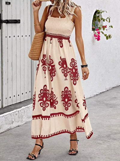 Smocked Printed Square Neck Maxi Dress - alternate view 27