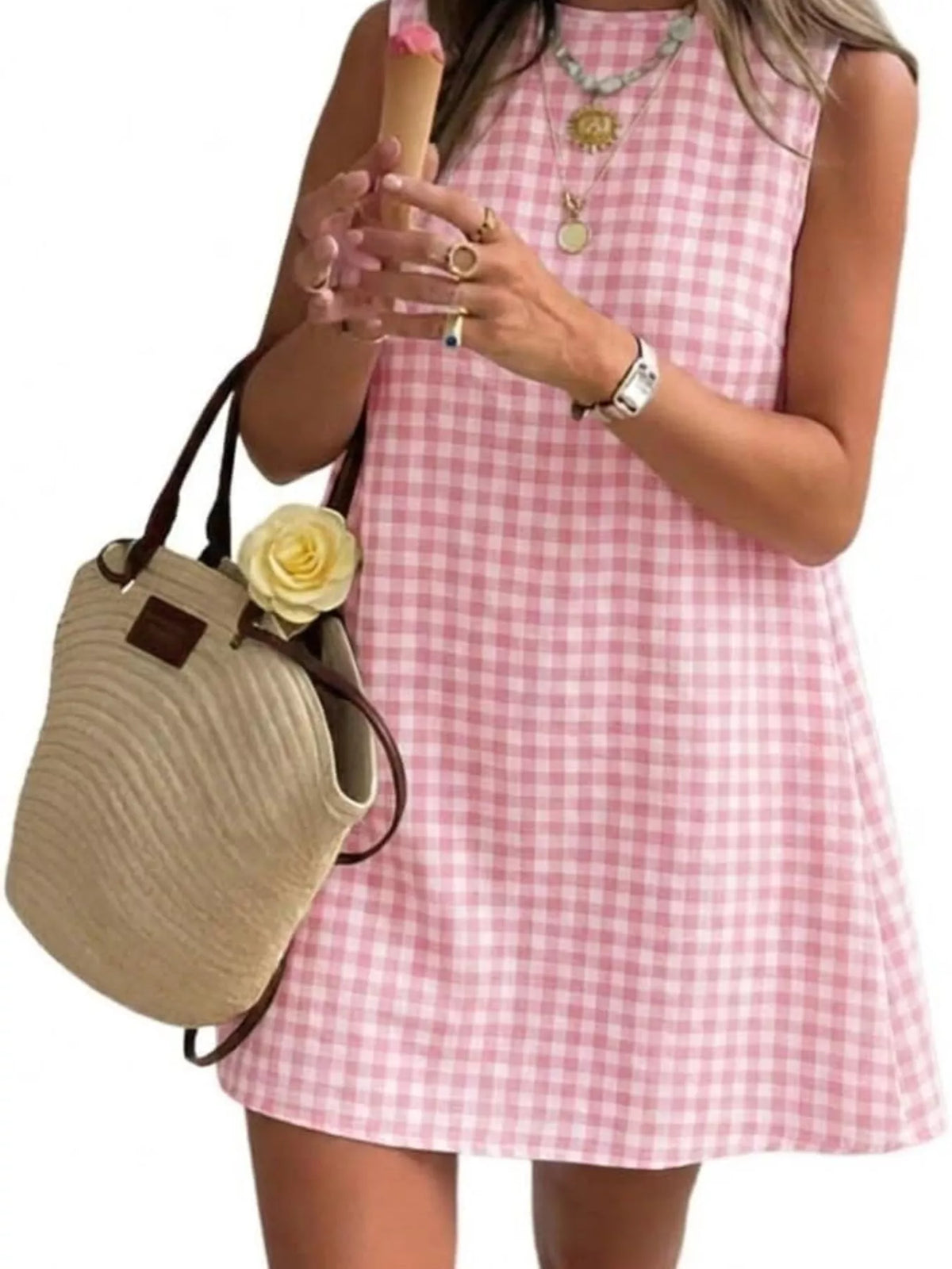 Gingham Sleeveless A-Line Mini Dress - alternate view 6