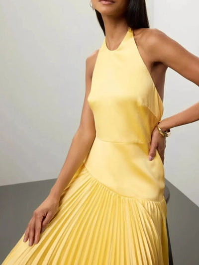 Pleated Halter Neck Sleeveless Maxi Dress - alternate view 4