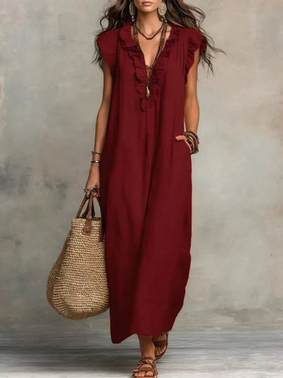 Ruffled V-Neck Maxi Dress - alternate view 13