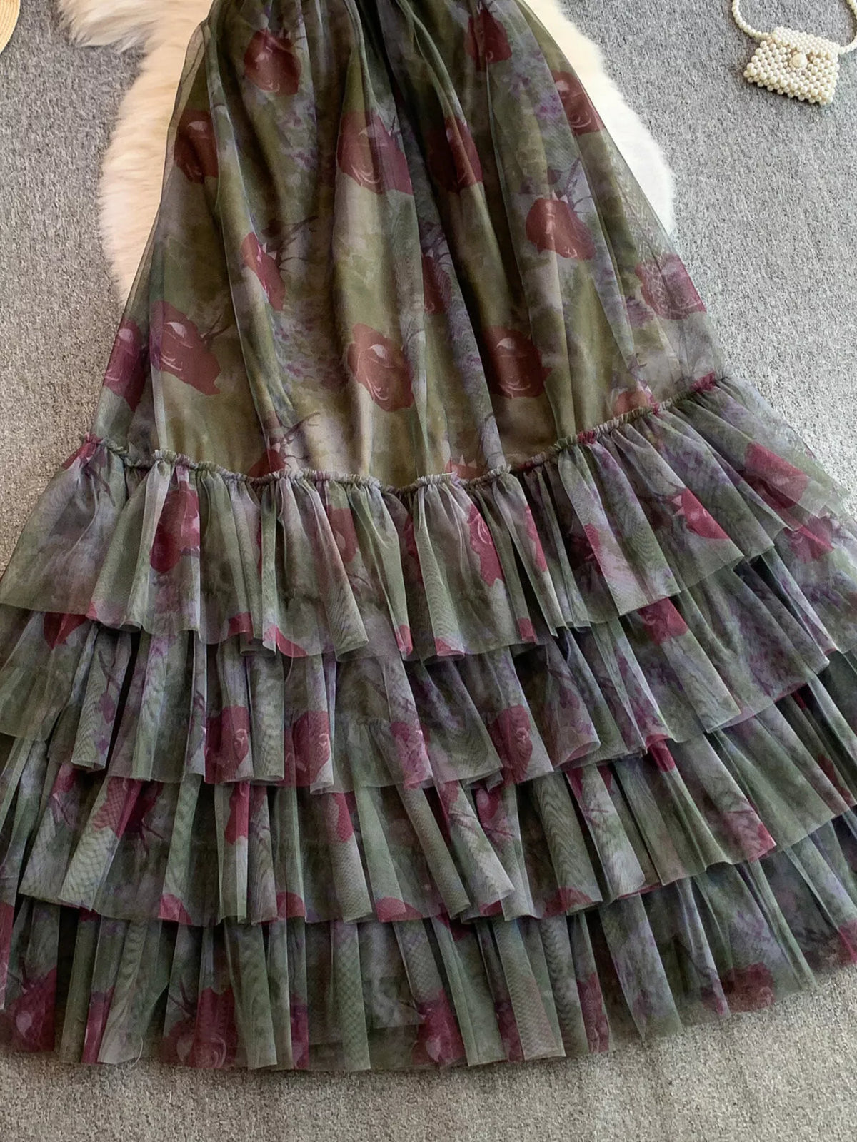 Floral Print Ruffled Layered Mesh Dress - alternate view 12