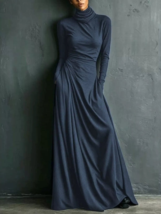 Turtleneck Long-Sleeve Draped Maxi Dress - alternate view 5
