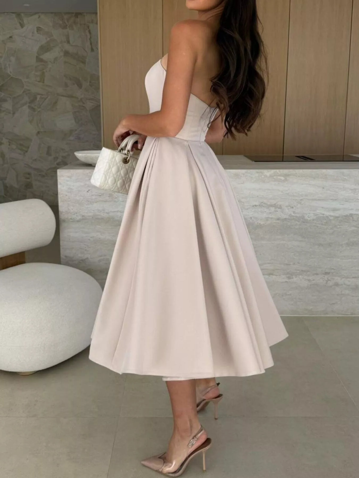 Strapless Ruched A-Line Midi Dress - alternate view 2