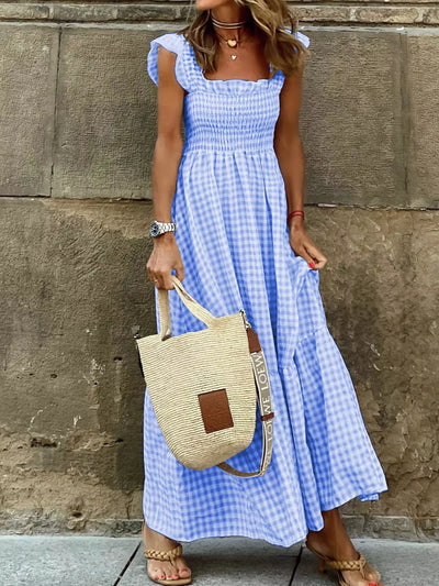 Gingham Smocked Ruffle Maxi Dress - alternate view 4