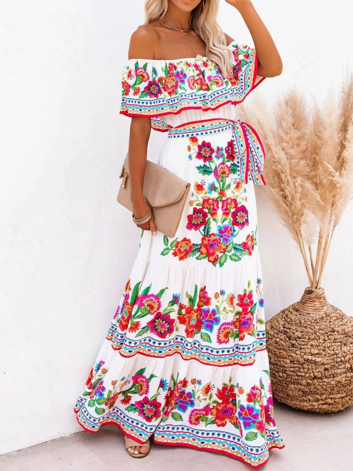 Floral Off Shoulder Ruffle Maxi Dress - alternate view 3