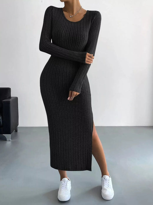 Side Slit Ribbed Knit Dress - alternate view 3