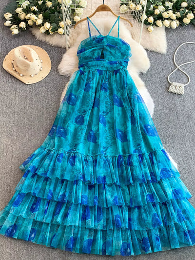 Floral Print Ruffled Layered Mesh Dress - alternate view 21