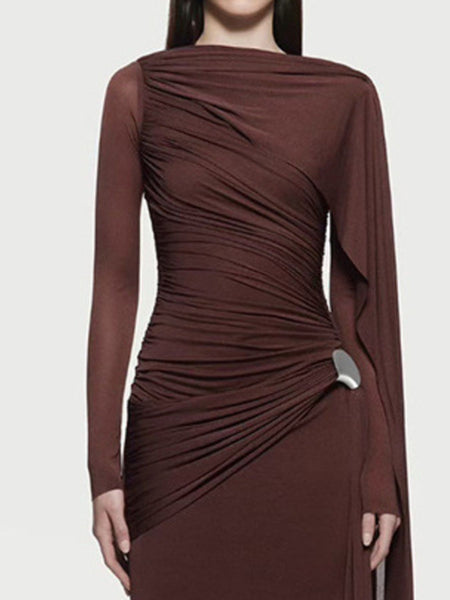 Ruched Draped Long Sleeve Maxi Dress - alternate view 8