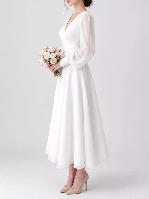 Surplice Lantern Sleeve Midi Dress - alternate view 1
