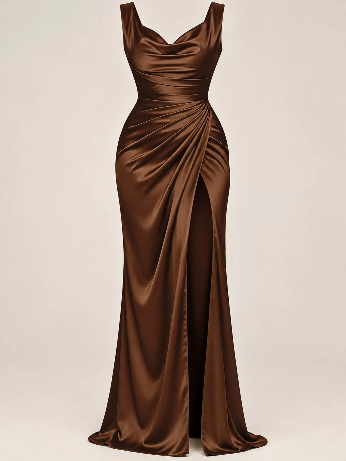 Full Size Satin Cowl Neck High Slit Maxi Evening Dress Plus Size - alternate view 11