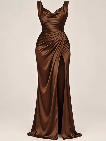 Full Size Satin Cowl Neck High Slit Maxi Evening Dress Plus Size - alternate view 11