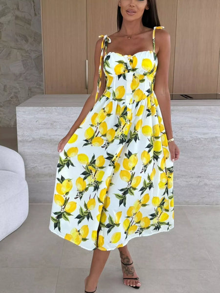 Printed Tie-Strap Midi Dress - alternate view 16