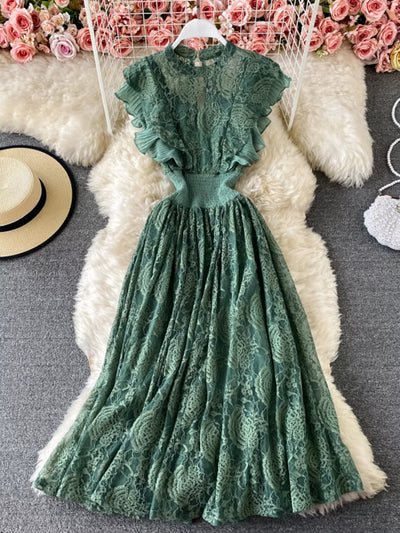 Ruffled Mock Neck Lace Maxi Dress - alternate view 11