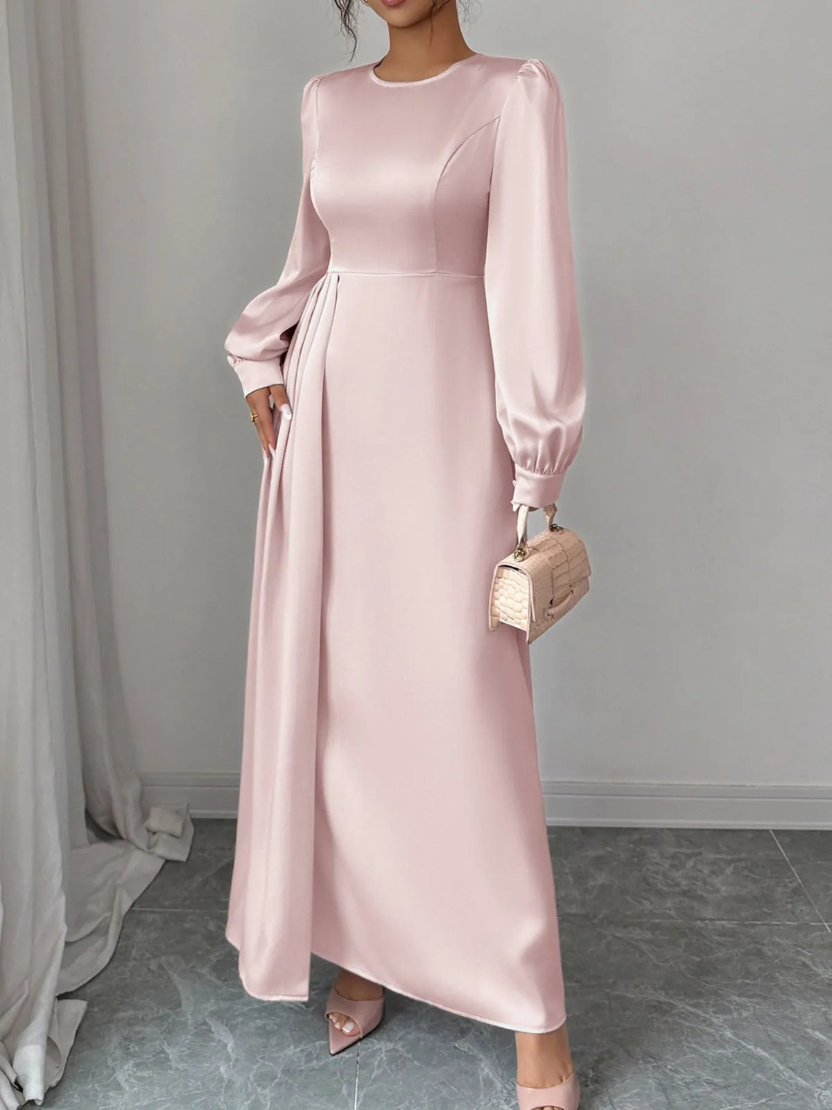 Satin Long Sleeve Maxi Dress - alternate view 3