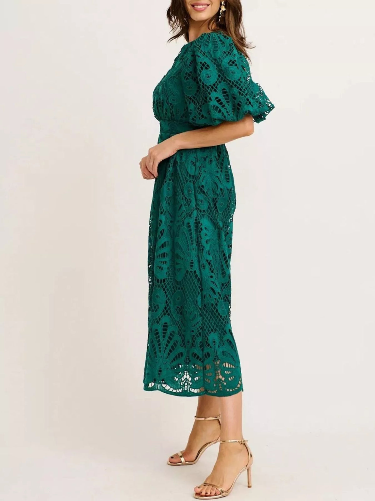 Lace Puff Sleeve Midi Dress - alternate view 6