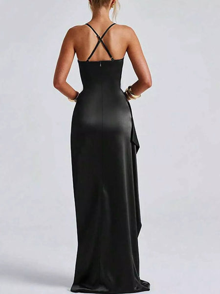 Satin Ruched High-Slit Maxi Dress - alternate view 14