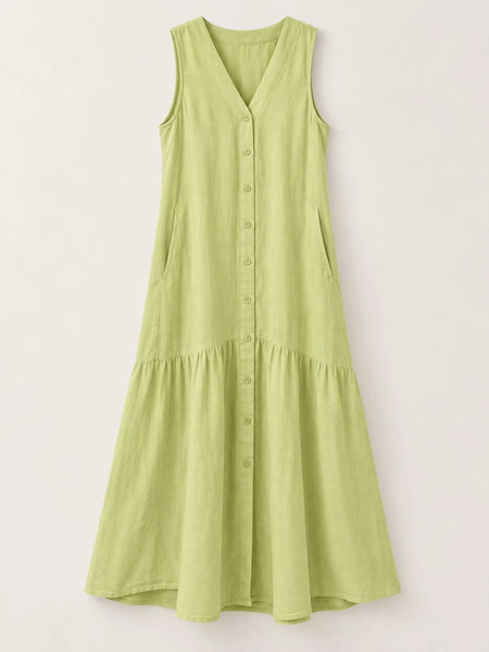 Full Size V-Neck Button Front Sleeveless Midi Dress Plus Size - alternate view 19