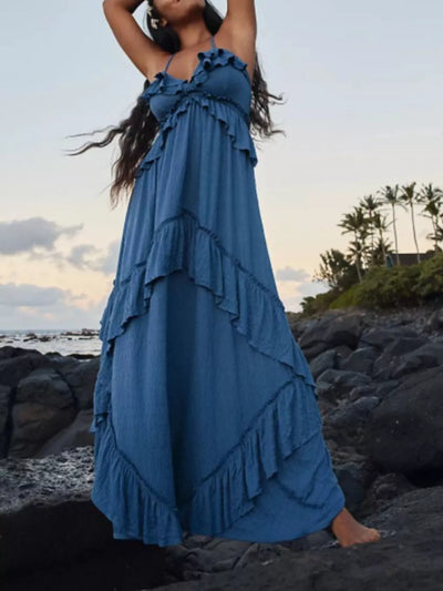 Ruffled Halter Neck Maxi Dress - alternate view 4