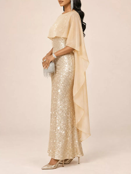 Sequin Cape Overlay Evening Dress - alternate view 24