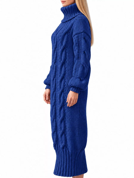 Full Size Oversized Chunky Cable Knit Turtleneck Sweater Dress Plus Size - alternate view 19