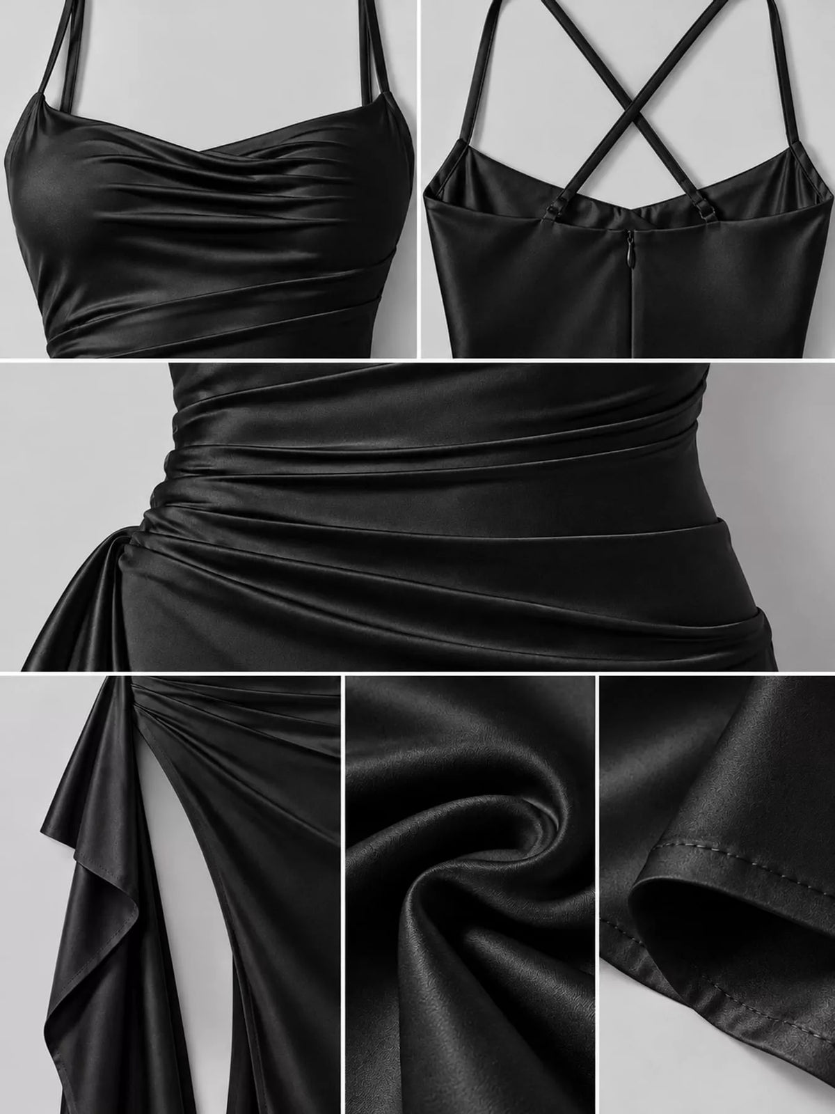 Satin Ruched High-Slit Maxi Dress - alternate view 16