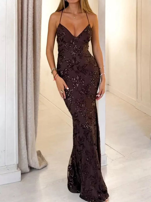 Sequin Embellished Mermaid Evening Maxi Dress - alternate view 2