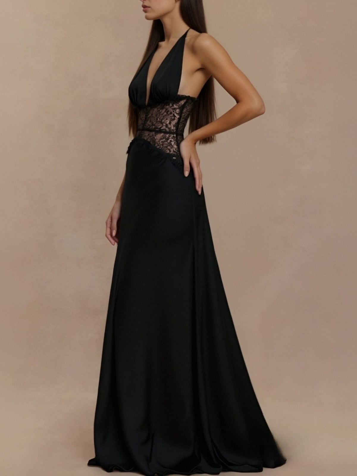 Halter Neck Lace Trimmed Maxi Dress - alternate view 8