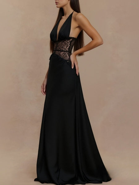 Halter Neck Lace Trimmed Maxi Dress - alternate view 8