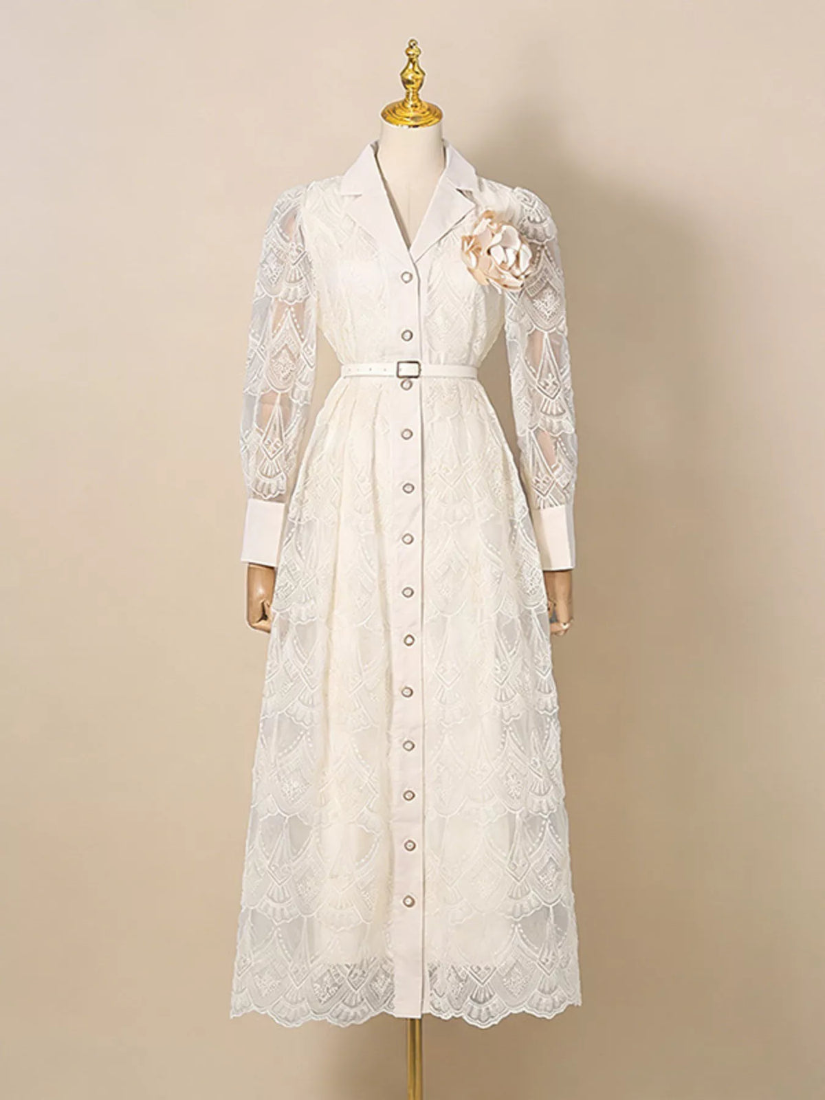 Lace Button Front Midi Dress - alternate view 3