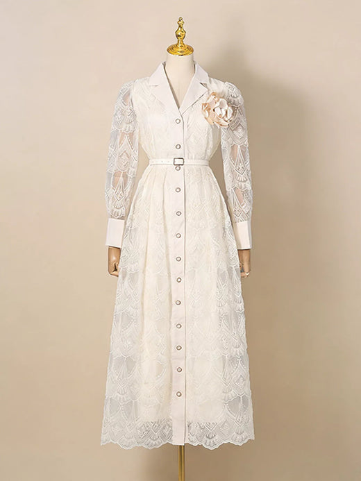 Lace Button Front Midi Dress - alternate view 3