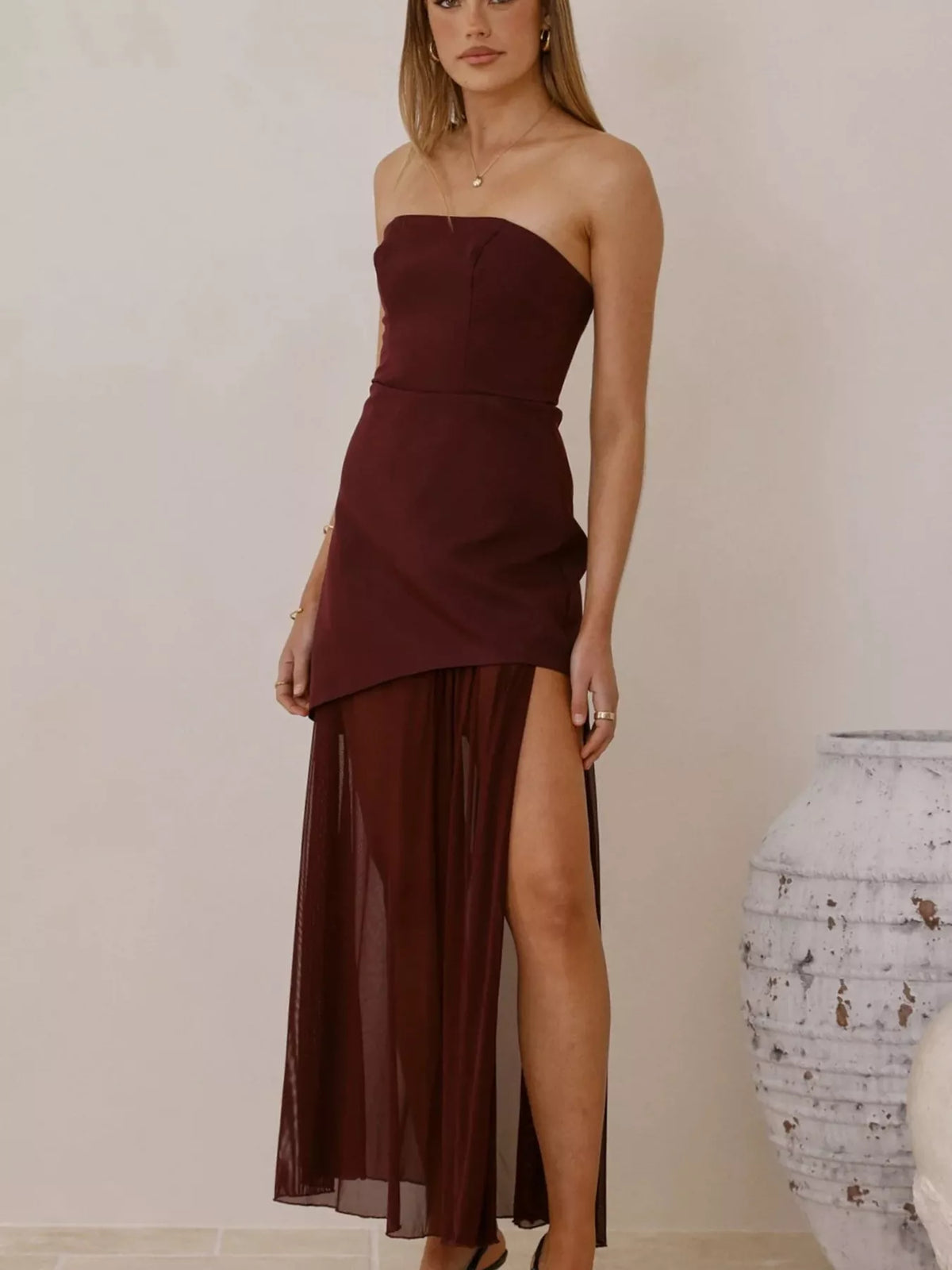 High Slit Mesh Tube Maxi Dress - alternate view 3